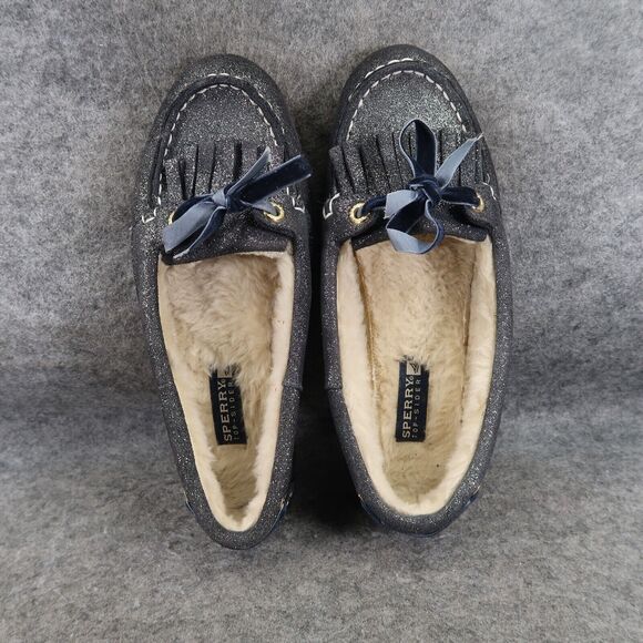 Sperry Shoes Women 6 Moccasin Flats Slip On Leather Metallic Shimmer Slipper Bow - Picture 6 of 13